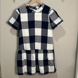 Anthropologie Maeve Halle Drop Waist Gingham Dress Navy White Checkered Summer